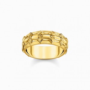 Thomas Sabo Siroke Topanky Yellow-Gold Plated Band Ring With Crocodile Detailing Prstene Panske Žlté Zlate Strieborne | SK-87KBFPDCO