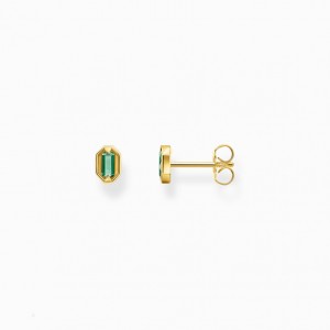 Thomas Sabo Small Yellow-Gold Plated Ear Studs With Green Stones Puzetove Nausnice Panske Žlté Zlate Strieborne | SK-70MDPXNKV