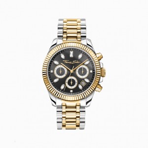 Thomas Sabo Watch Divine Chrono With Dial In Black Yellow Gold-Coloured Hodinky Panske Siva | SK-90HVQTGCR