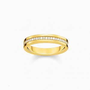 Thomas Sabo Yellow-Gold Plated Band Ring With White Zirconia Prstene Damske Žlté Zlate Strieborne | SK-80RGOUAWJ
