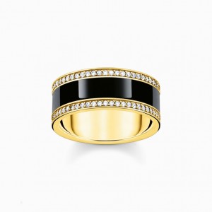 Thomas Sabo Yellow-Gold Plated Band Ring With Black Cold Enamel And Zirconia Prstene Damske Žlté Zlate Strieborne | SK-07XWHSNGF