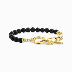 Thomas Sabo Yellow-Gold Plated Bracelet With Onyx Beads And White Zirconia Naramok Damske Žlté Zlate Strieborne | SK-18DXIFVTH