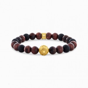 Thomas Sabo Yellow-Gold Plated Bracelet With Obsidian And Red Tiger'S Eye Beads Naramok Panske Žlté Zlate Strieborne | SK-62JHSVIFL