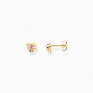 Thomas Sabo Yellow-Gold Plated Ear Studs In Heart-Shape With Pink Zirconia Puzetove Nausnice Damske Žlté Zlate Strieborne | SK-49CBTEMPW
