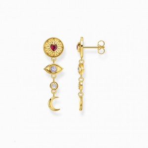 Thomas Sabo Yellow-Gold Plated Earrings With 3D Symbols And Colourful Stones Nausnice Damske Žlté Zlate Strieborne | SK-09FMBXLCP