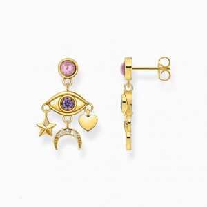 Thomas Sabo Yellow-Gold Plated Earrings With Stylised Eye And Various Stones Nausnice Damske Žlté Zlate Strieborne | SK-87WVGDRKS