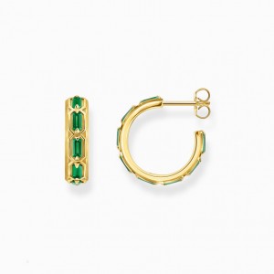 Thomas Sabo Yellow-Gold Plated Hoop Earrings With Green Stones Visiace Nausnice Panske Žlté Zlate Strieborne | SK-04GUSDYZQ