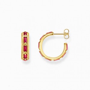 Thomas Sabo Yellow-Gold Plated Hoop Earrings With Red Stones Visiace Nausnice Panske Žlté Zlate Strieborne | SK-85NCPBLOT