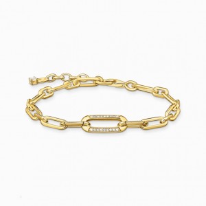 Thomas Sabo Yellow-Gold Plated Link Bracelet With Anchor Element And Zirconia Naramok Damske Žlté Zlate Strieborne | SK-31OVWHIDT