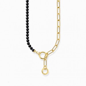 Thomas Sabo Yellow-Gold Plated Necklace With Onyx Beads And White Zirconia Nahrdelnik Damske Žlté Zlate Strieborne | SK-94IUBWKMH