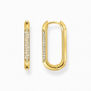 Thomas Sabo Yellow-Gold Plated, Oval-Shaped Hoop Earrings With White Zirconia Visiace Nausnice Damske Žlté Zlate Strieborne | SK-82LUHRYXQ