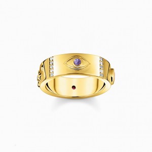 Thomas Sabo Yellow-Gold Plated Ring With Various Cosmic Motifs And Stones Prstene Damske Žlté Zlate Strieborne | SK-23YSOLIWP
